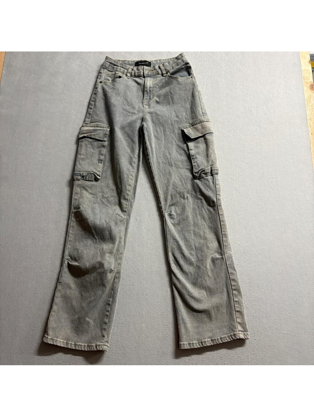 Between Us Womens Cargo Jeans Size 5 Gray Denim High Rise Straight Leg Stretch